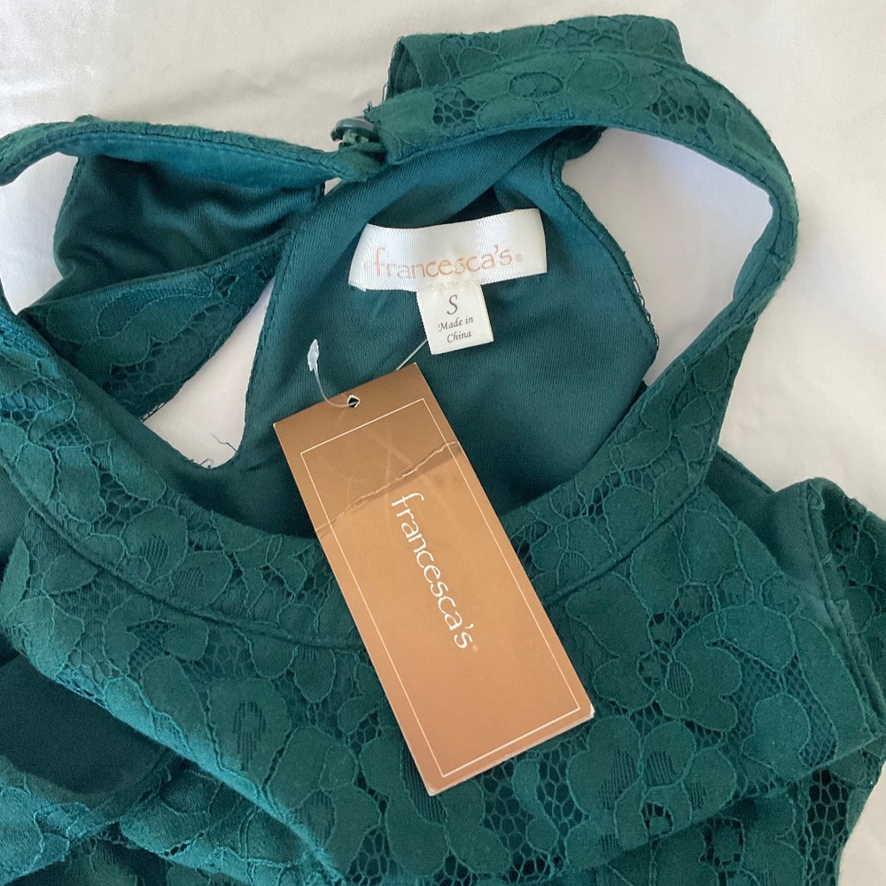 Francesca’s lace halt neck green dress in S